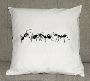 Ant Formation. Ant Design screen-print on 100% cotton cushion cover, with duck-feather filled pad. 45x45cm.