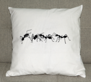 Ant Formation. Ant Design screen-print on 100% cotton cushion cover, with duck-feather filled pad. 45x45cm.